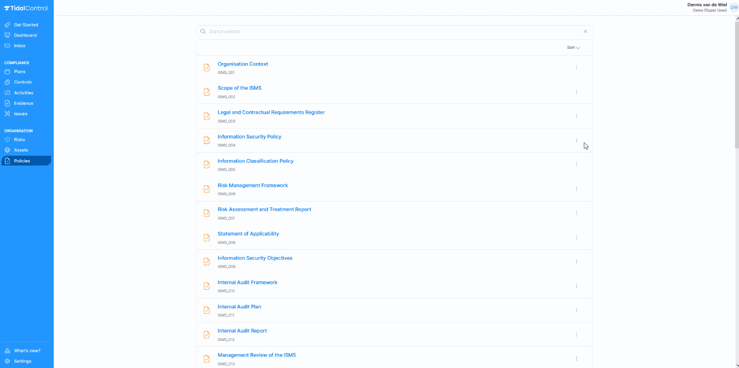 Policy management interface