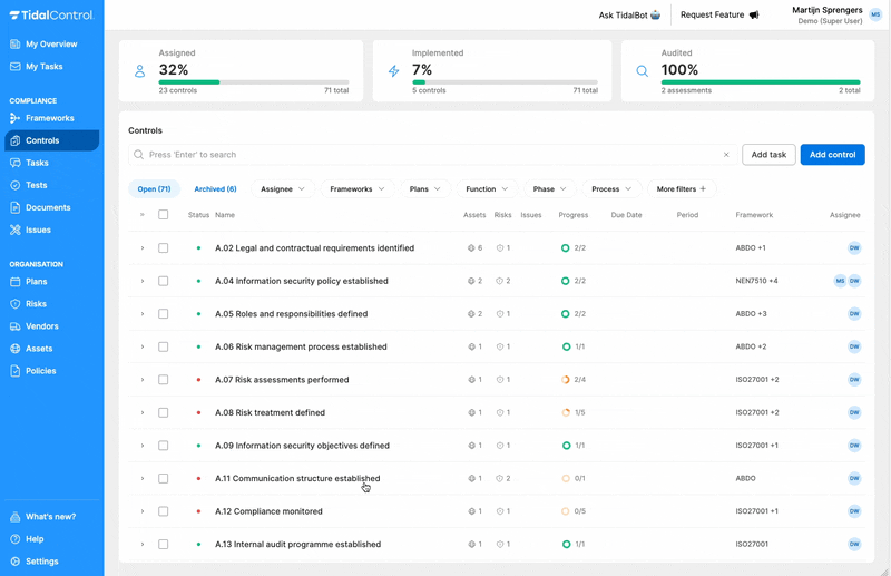 Improved Controls interface with side panel