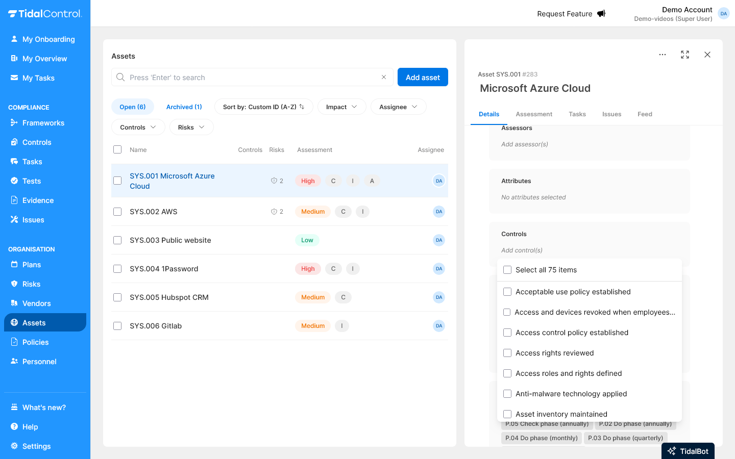 Controls linked to an Asset