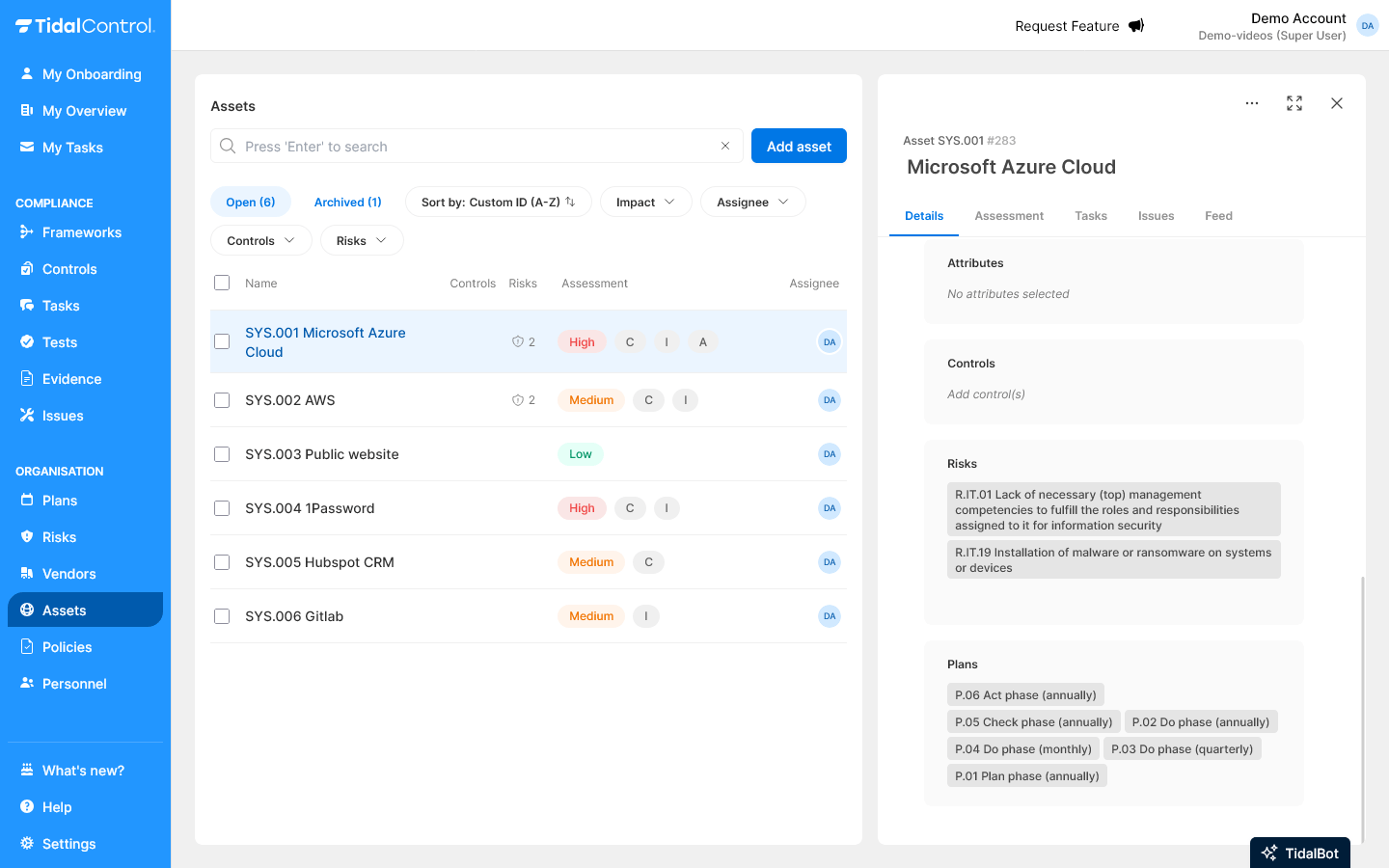 Plans linked to an Asset