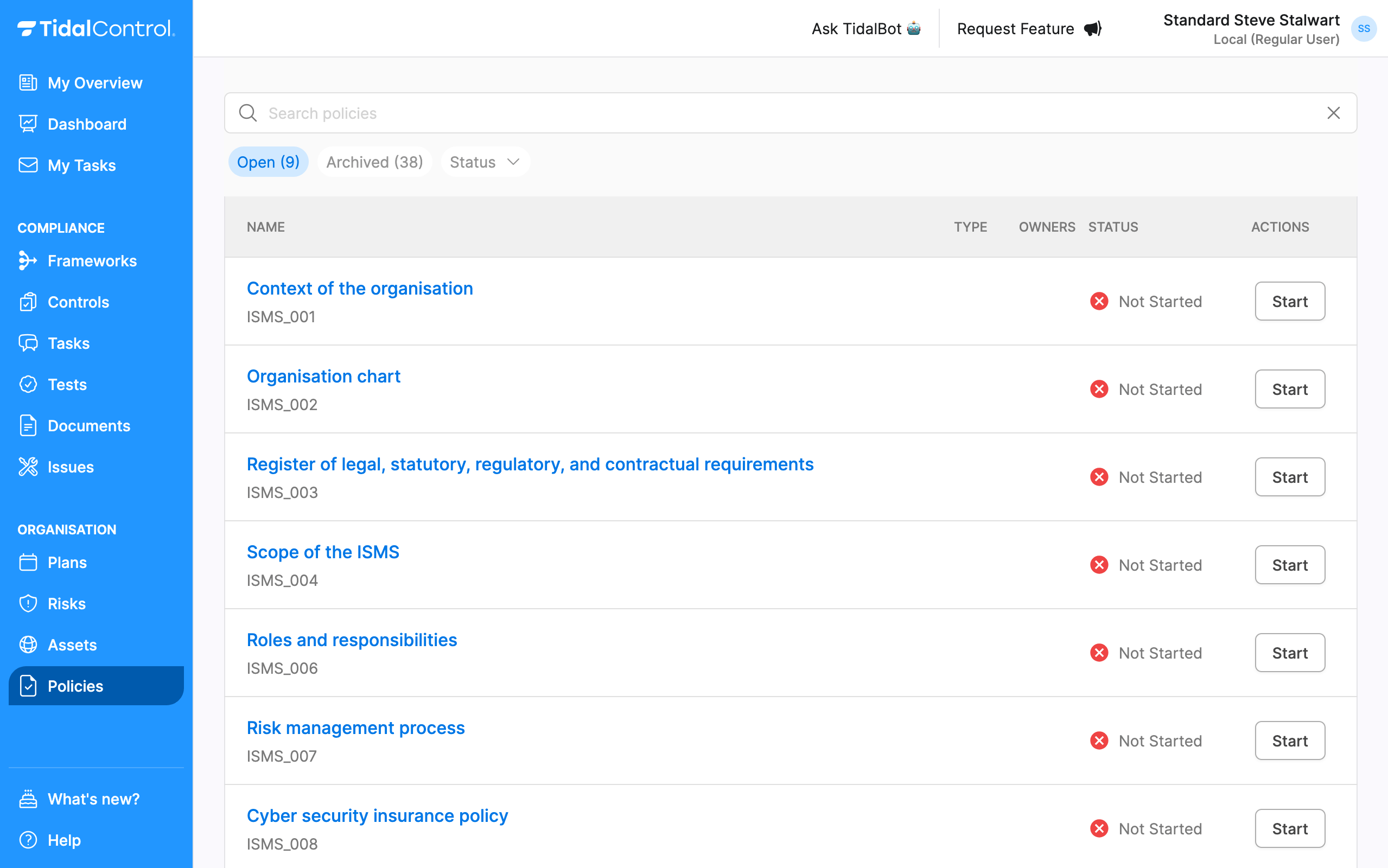 Geïnitialiseerde policies overzicht