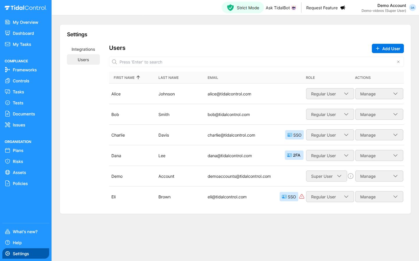 Gebruikers overzicht met inlogmechanismen