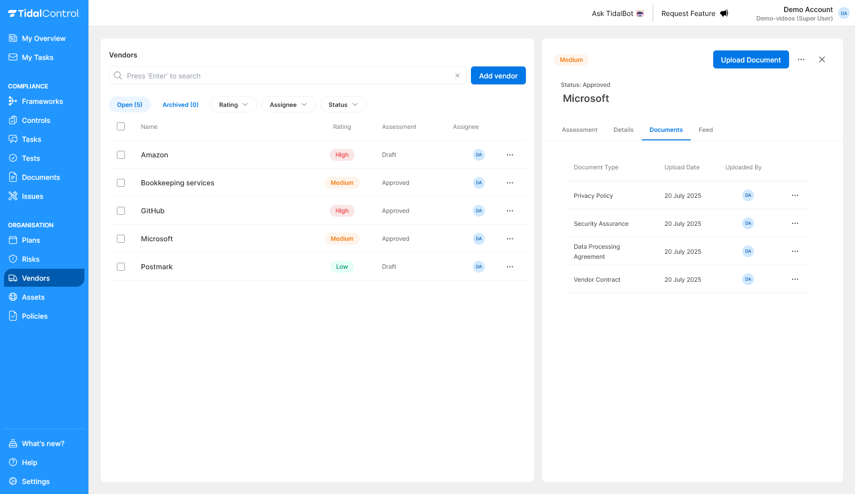 Vendor Documents Tab