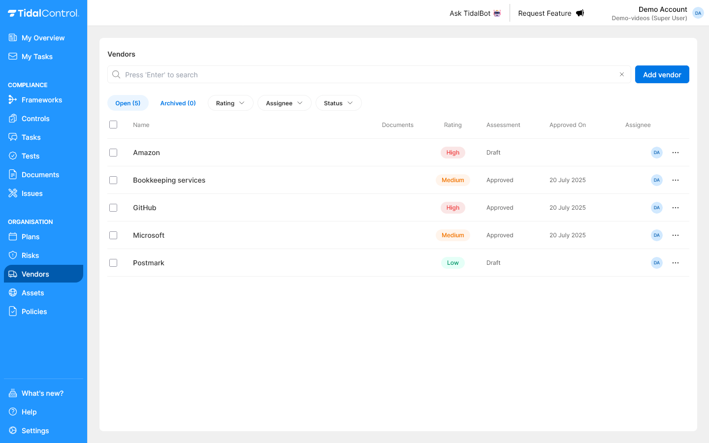 Tidal's leveranciersbeheer