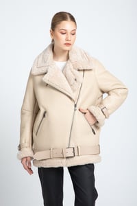Women's Beige Sheepskin Shearling Aviator Jacket - Quality Leather Product Manufactured By Orjin Deri Konfeksiyon San. Ve Tic. A.s.. Contact For B2B Orders.