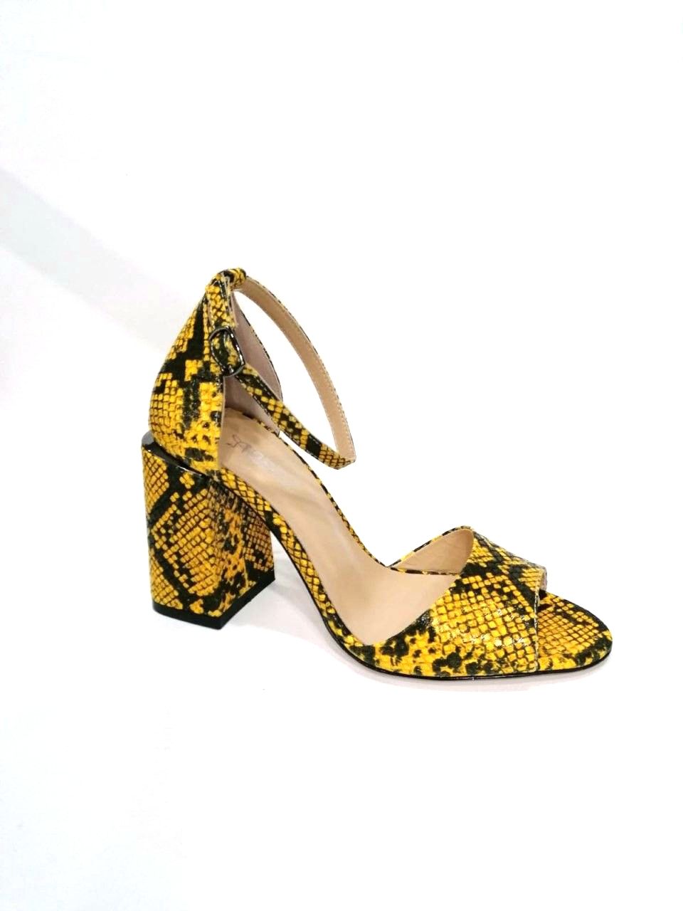 yellow python leather printed sandals