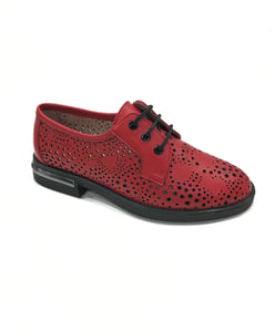 Chic Red Perforated Genuine Leather Babette - Quality Leather Product Manufactured By Azra Ayakkabı. Contact For B2B Orders.