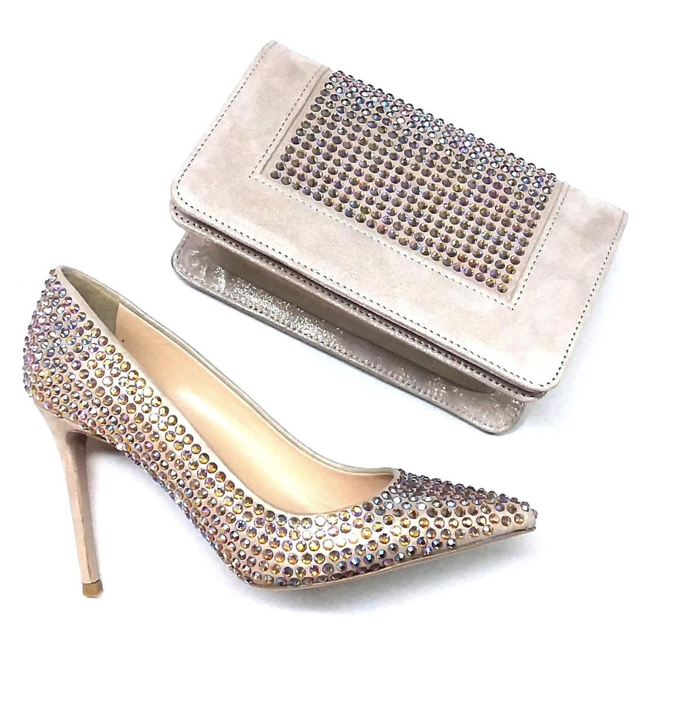 Dazzling Iridescent Crystal Embellished Beige Suede Stiletto - Quality Leather Product Manufactured By Poletto Ayakkabicilik Sanayi̇ Ve Diş Ti̇caret Anoni̇m Şi̇rketi̇. Contact For B2B Orders.