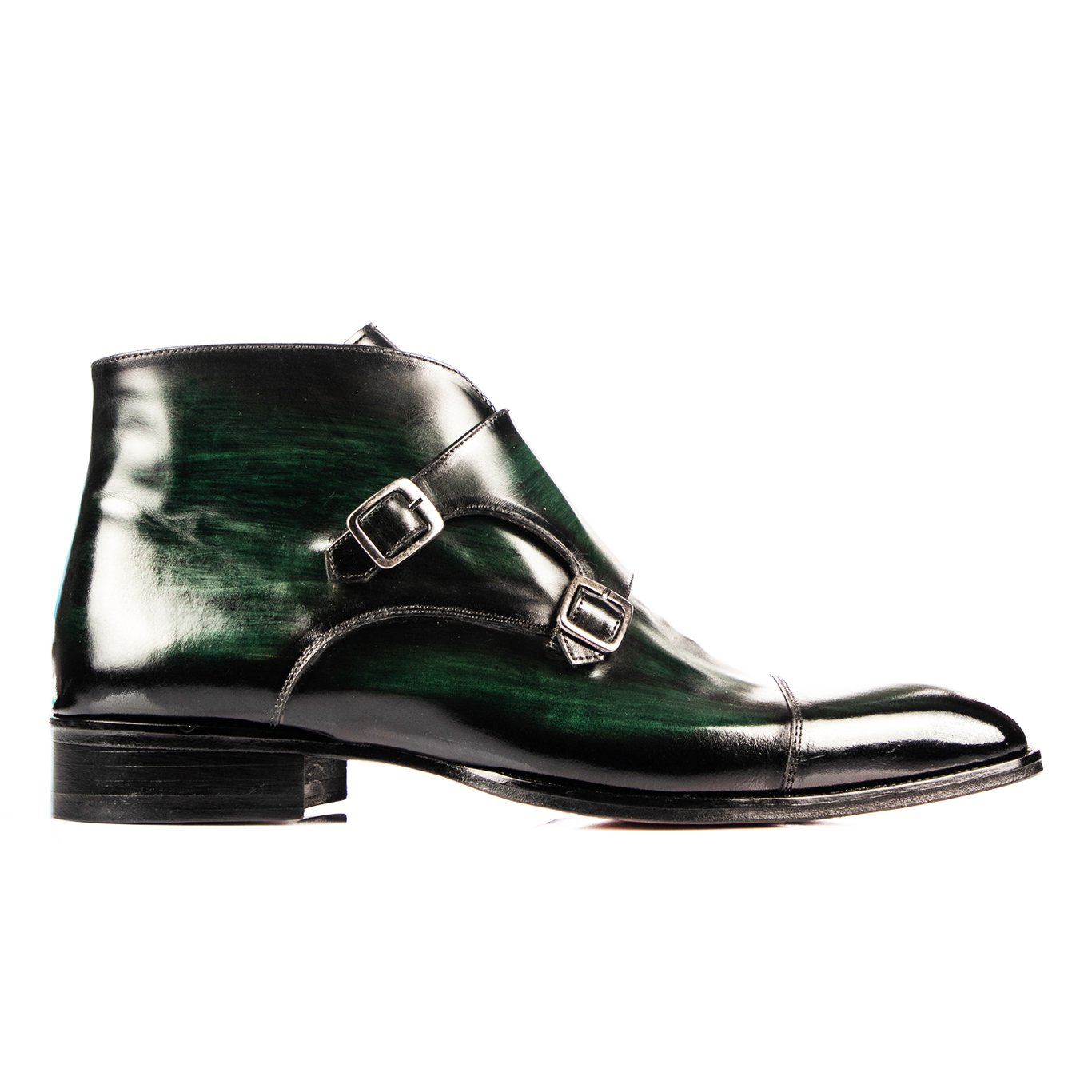 Elegante Grüne Doppel Monkschnallen Stiefelette