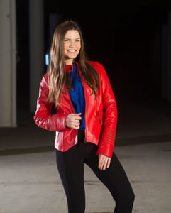 Women's Vibrant Red Leather Biker Jacket - Quality Leather Product Manufactured By Gönlüşen Deri̇ San. Ve Ti̇c.ltd.şti̇.. Contact For B2B Orders.