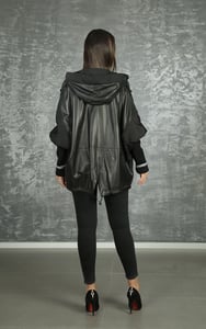 Asymmetrical Zipper Hooded Leather Hybrid Coat - Quality Leather Product Manufactured By Rubi̇s Deri̇ci̇li̇k San. Ve Ti̇c. Ltd. Şti̇.. Contact For B2B Orders.