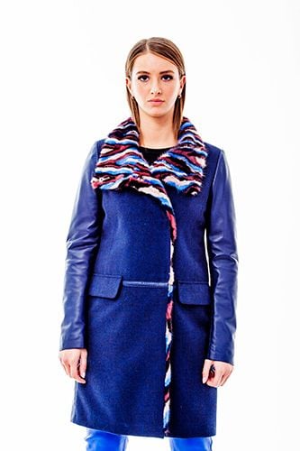 Edler Damen Ledermantel Mit Buntem Pelzkragen