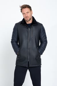 Navy Lambskin Quilted Detail Mens Jacket - Quality Leather Product Manufactured By Orjin Deri Konfeksiyon San. Ve Tic. A.s.. Contact For B2B Orders.