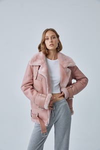 Chic Pink Shearling Lambskin Biker Jacket - Quality Leather Product Manufactured By Leatherport Deri̇ Ürünleri̇ İç Ve Diş Ti̇c. Ltd. Şti̇. Contact For B2B Orders.
