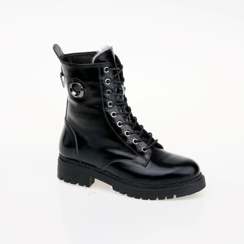 Eleganter Schwarzer Leder Schnürstiefel Damen