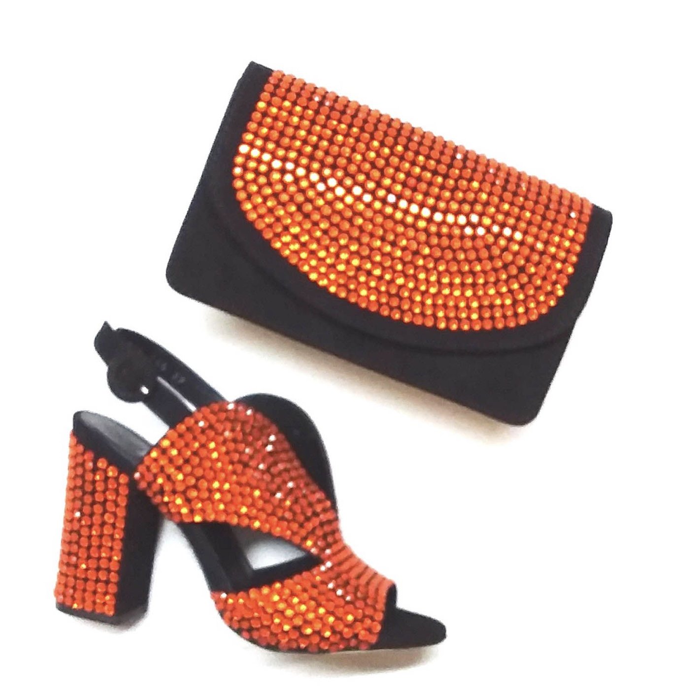 Dazzling Orange Rhinestone Black Evening Shoe And Clutch Set - Quality Leather Product Manufactured By Poletto Ayakkabicilik Sanayi̇ Ve Diş Ti̇caret Anoni̇m Şi̇rketi̇. Contact For B2B Orders.