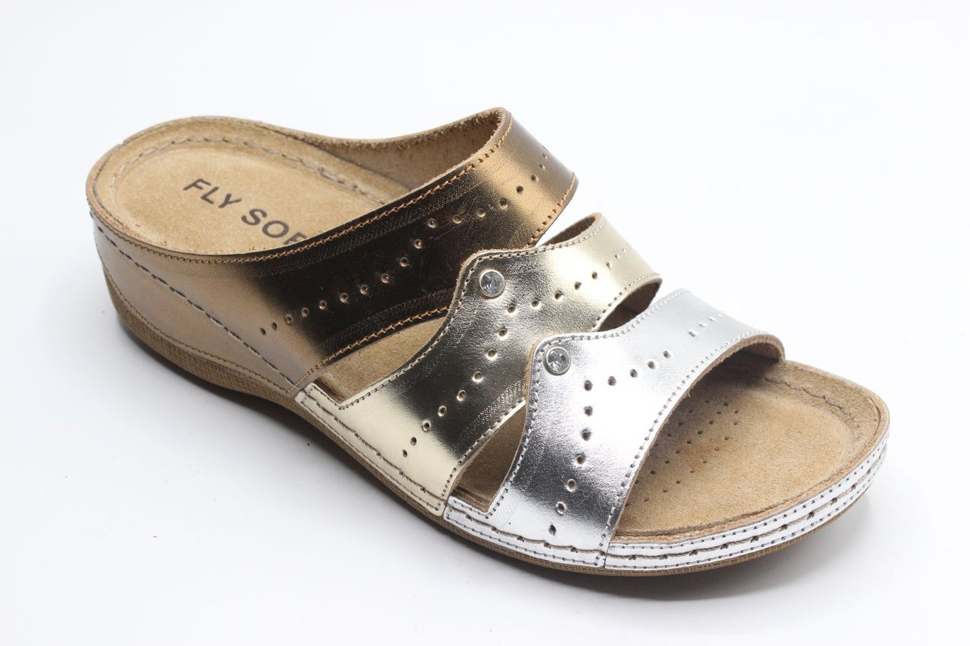 Women Metallic Tri Tone Perforated Slippers