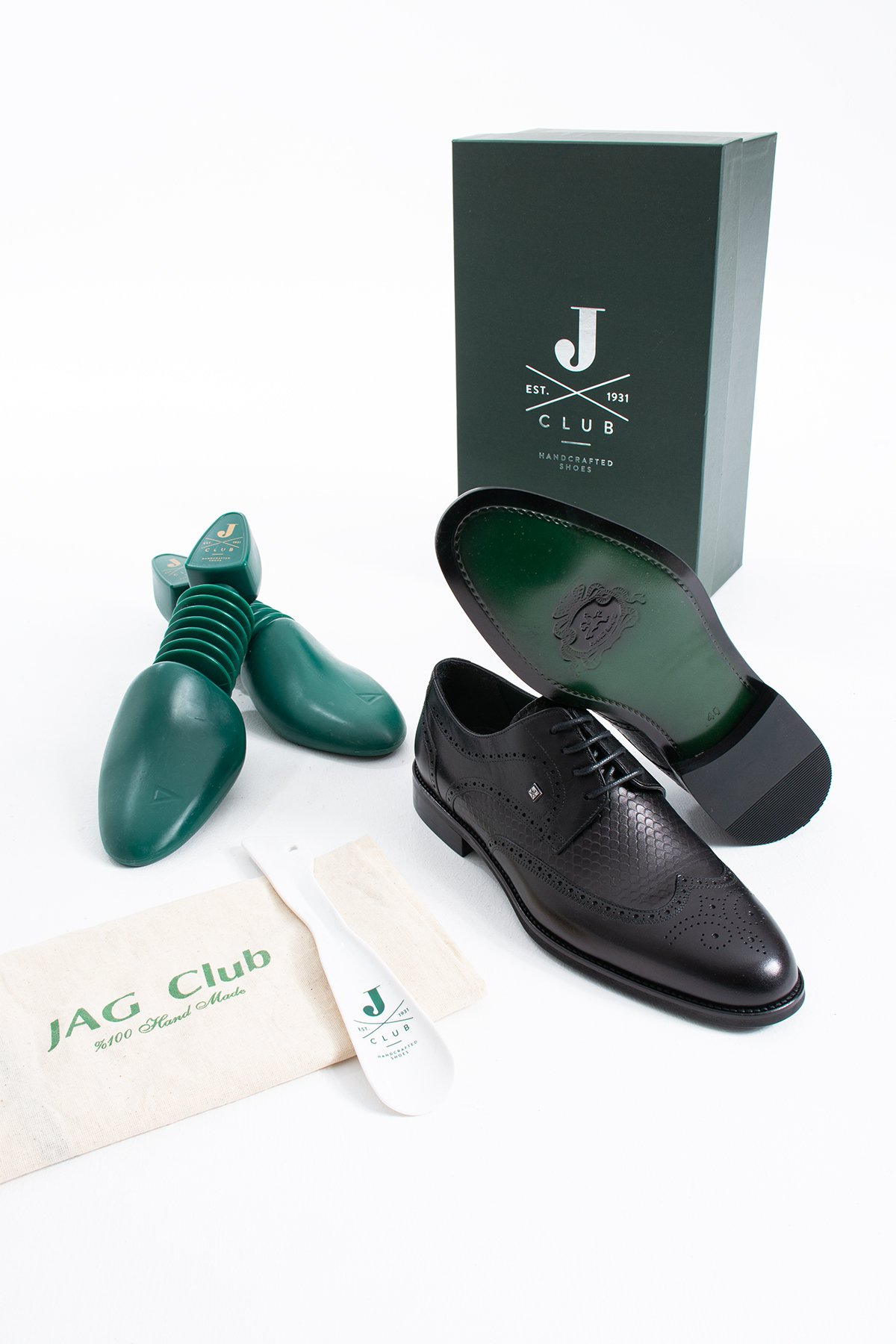 Herren Schwarzer Geprägter Wingtip Brogue Lederschuh