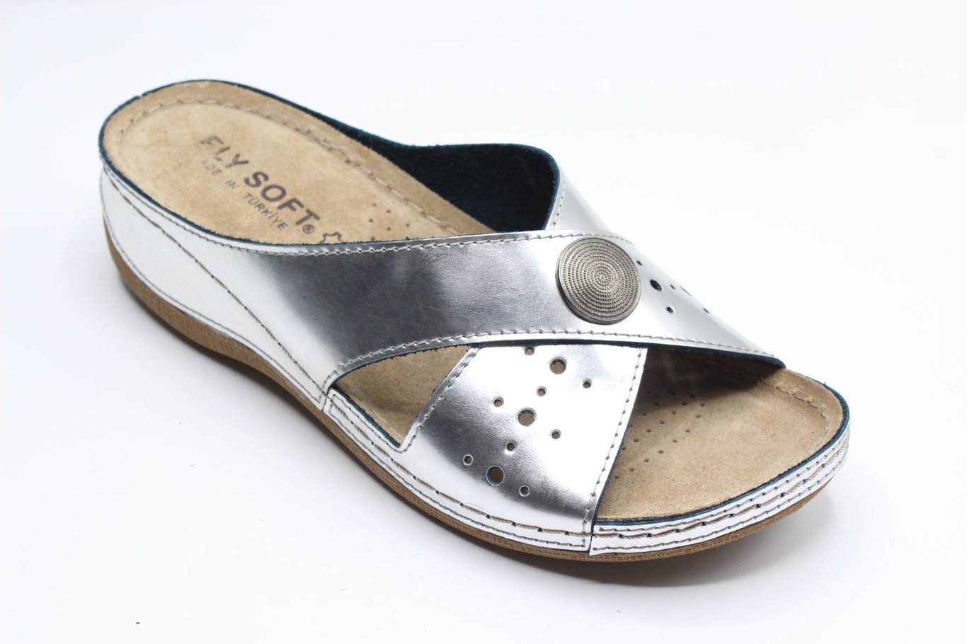 Metallisch Silber Kreuzriemen Elegante Damen Pantolette