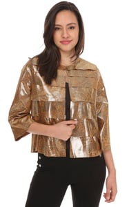 Gold Leopard Print Tiered Leather Jacket - Quality Leather Product Manufactured By Tess Dis Tic.ltd.sti. Contact For B2B Orders.