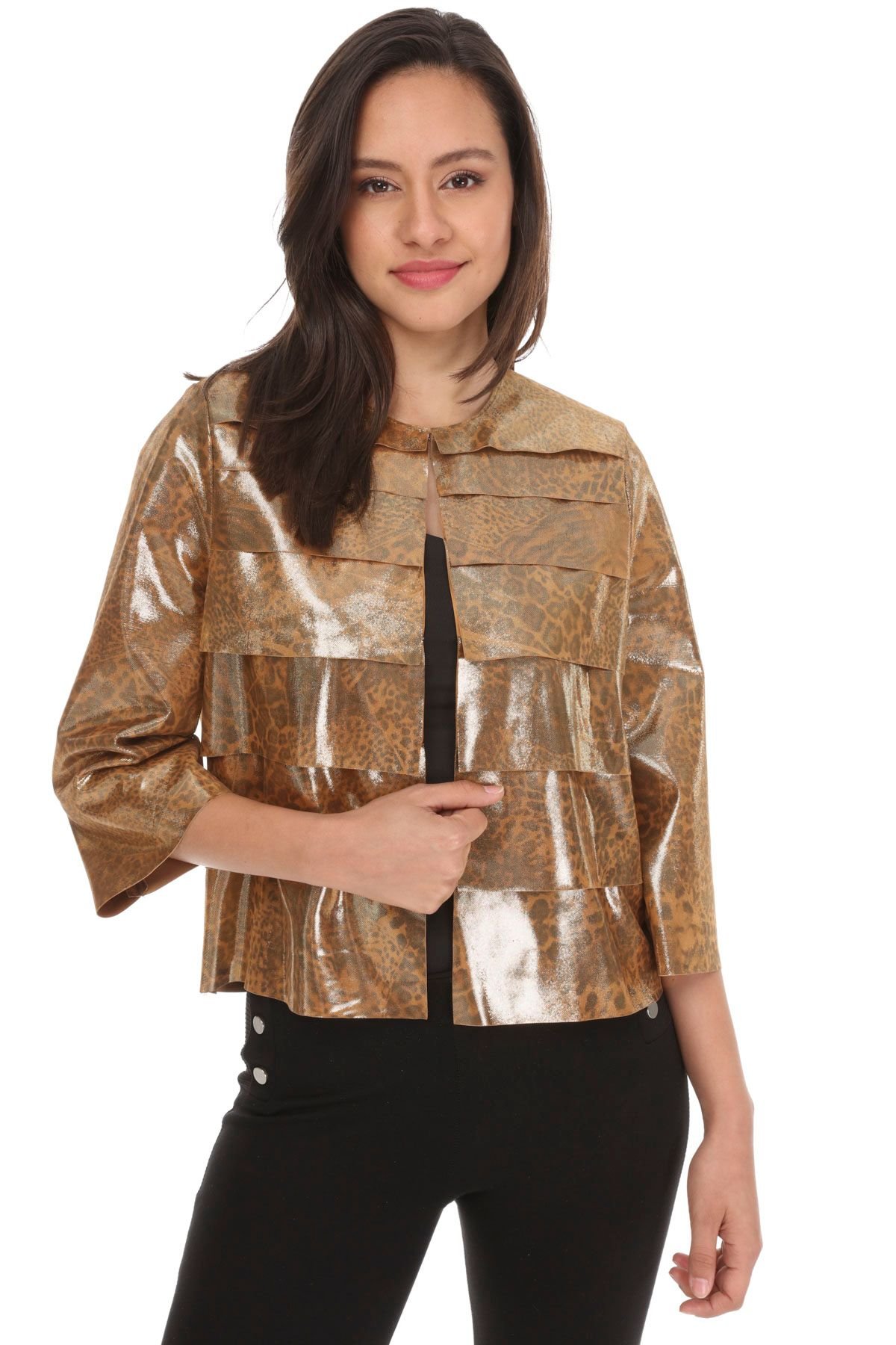 Goldener Leopardenmuster Stufen Lederjacke