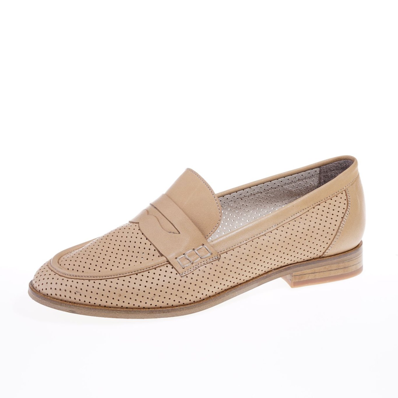 Elegante Nude Perforierte Damen Leder Loafer