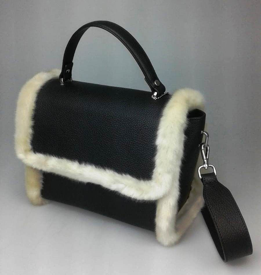 Elegant Black Leather Fur Trim Shoulder Bag - Quality Leather Product Manufactured By Süren Deri̇ Ürünleri̇ San. Ve Ti̇c. Ltd. Şti̇. Contact For B2B Orders.