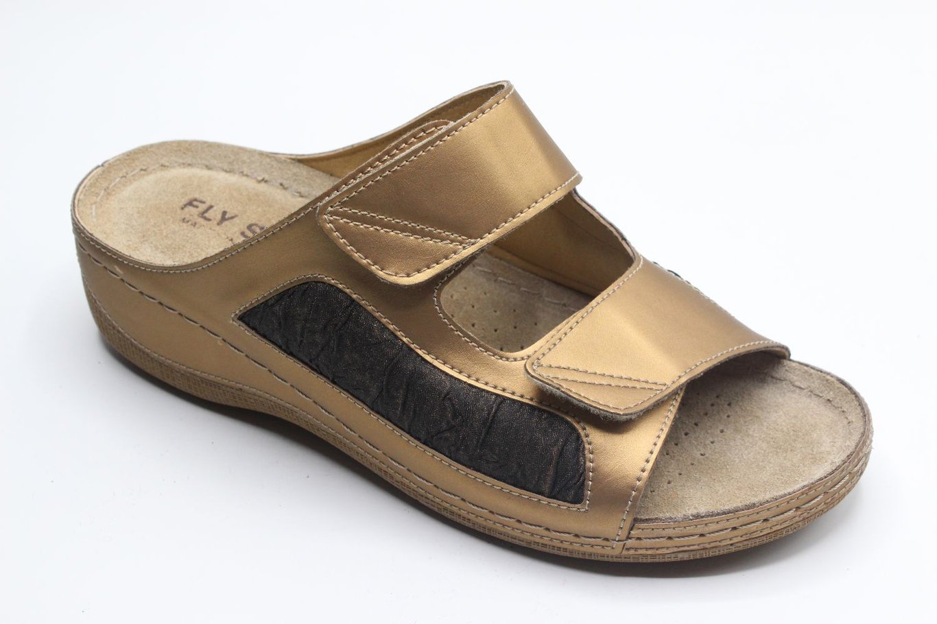 Womens Metallic Bronze Adjustable Leather Slipper
