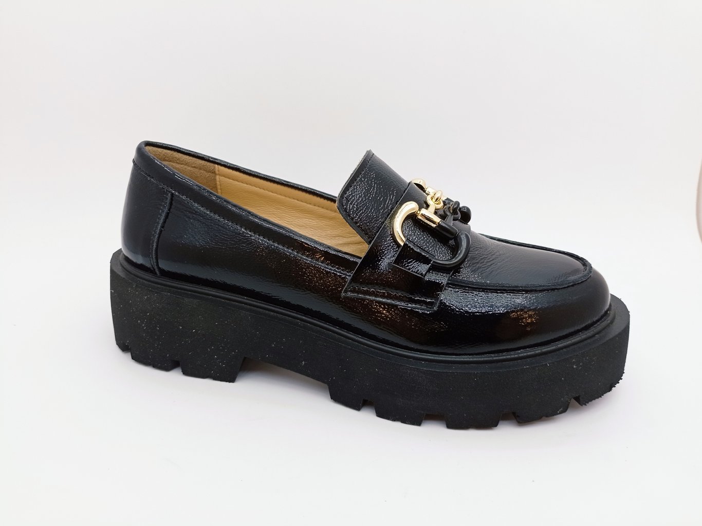 Women Black Pat Leather Loafer Shoes
