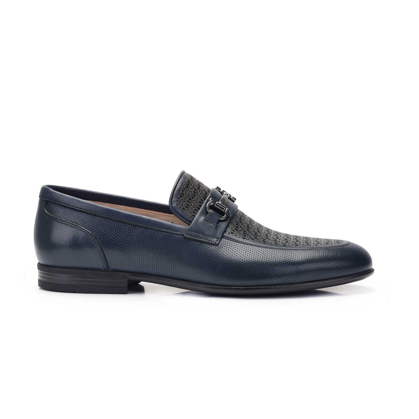 Navy Perforated Buckle Leather Loafer Design - Quality Leather Product Manufactured By Nevzat Onay Ayakkabi Ve Deri Mam San Tic Ltd Sti. Contact For B2B Orders.