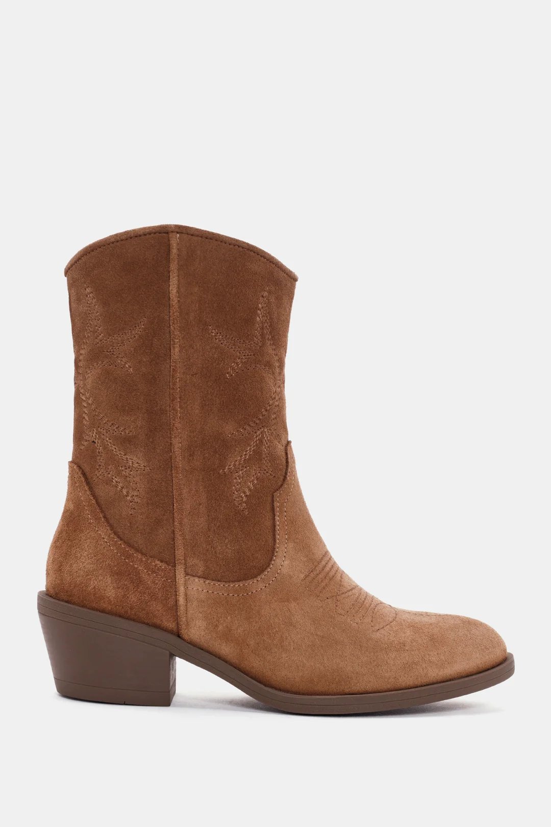 Elegant Suede Ankle Boots With Western Stitching
