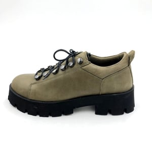 Olive Green Leather Platform Lace Up Shoe - Quality Leather Product Manufactured By Görkem Bi̇lgi̇n Ayakkabi Ti̇c. Ltd. Şti̇.. Contact For B2B Orders.