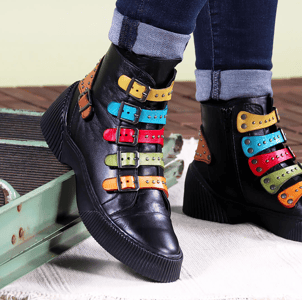 Women Colorful Button Genuine Leather Ankle Boots - Quality Leather Product Manufactured By Karyoka Ayakkabi San Ve Diş Ti̇c. A.ş.. Contact For B2B Orders.