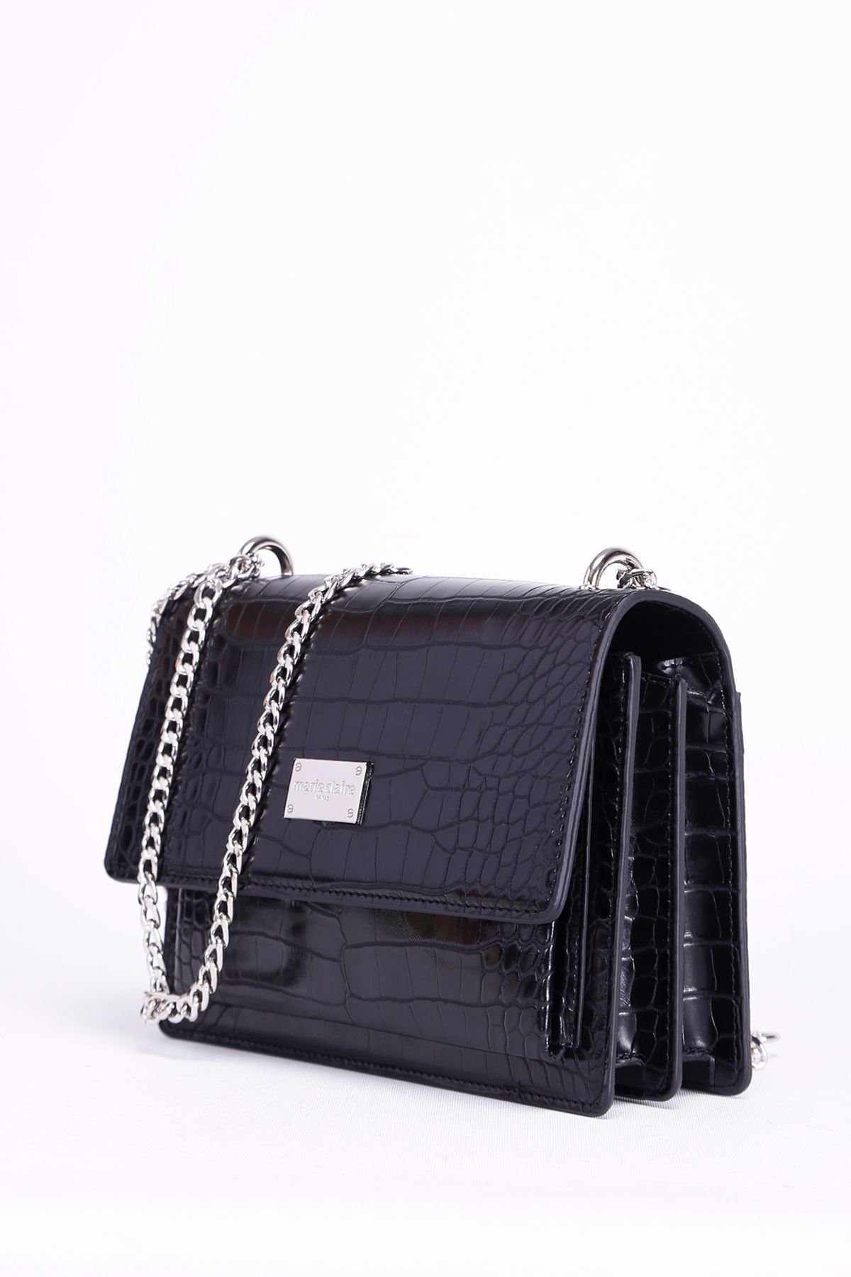 Black Croc Embossed Chain Strap Bag - Quality Leather Product Manufactured By Eda Trend Moda Anoni̇m Şi̇rketi̇. Contact For B2B Orders.