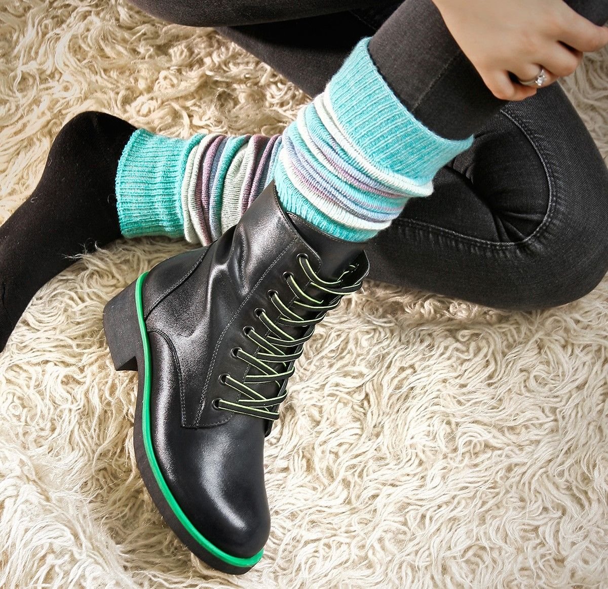 Bold Black Ankle Boots Neon Green Laces - Quality Leather Product Manufactured By Isc Ayakkabi San Ve Ti̇c Ltd. Contact For B2B Orders.