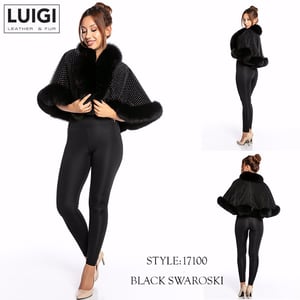 Sparkling Swarovski Adorned Fur Cape Jacket - Quality Leather Product Manufactured By Luigi Leather & Fur. Contact For B2B Orders.
