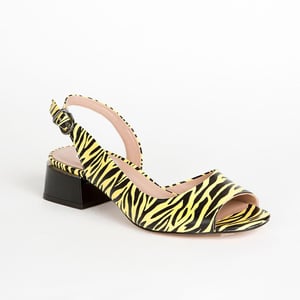 Vibrant Zebra Print Glossy Leather Block Heel Sandal - Quality Leather Product Manufactured By Azra Ayakkabı. Contact For B2B Orders.