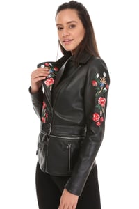 Exquisite Floral Embroidered Black Leather Jacket - Quality Leather Product Manufactured By Tess Dis Tic.ltd.sti. Contact For B2B Orders.