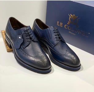 Elegante Marineblaue Wingtip Brogue Herrenschuhe - Qualitatives Lederprodukt Hergestellt Von Deva Ayakkabi San Ve Tic Ltd Sti. Kontakt Für B2B-Bestellungen.