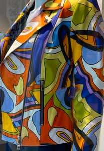 Vibrant Abstract Patterned Womens Leather Jacket - Quality Leather Product Manufactured By Turco Deri̇ Ki̇mya San. Ve Ti̇c. A.ş. Contact For B2B Orders.
