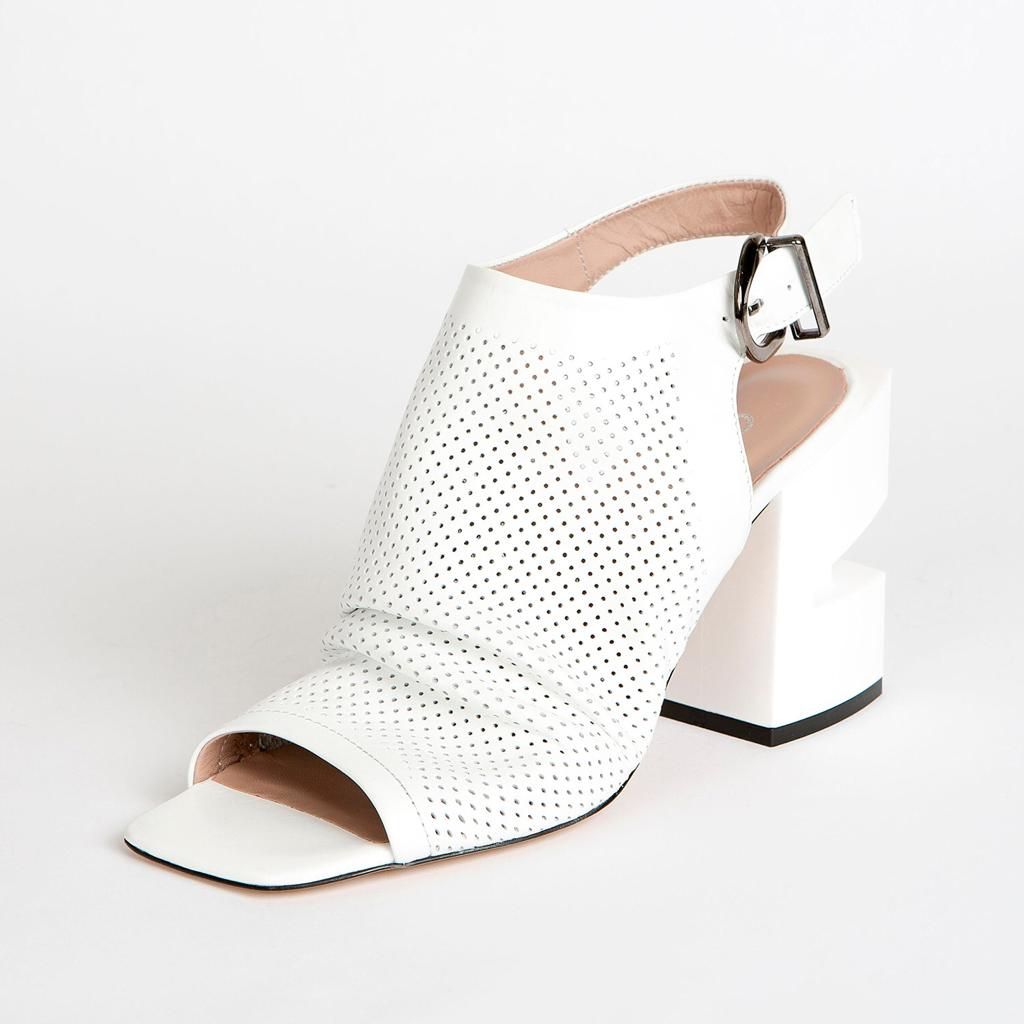 white leather sandals with perforation