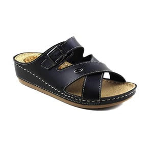 Chic Black Adjustable Strap Comfort Slippers - Quality Leather Product Manufactured By Gezer Ayakkabi Deri̇ San. Ve Ti̇c. A.ş.. Contact For B2B Orders.