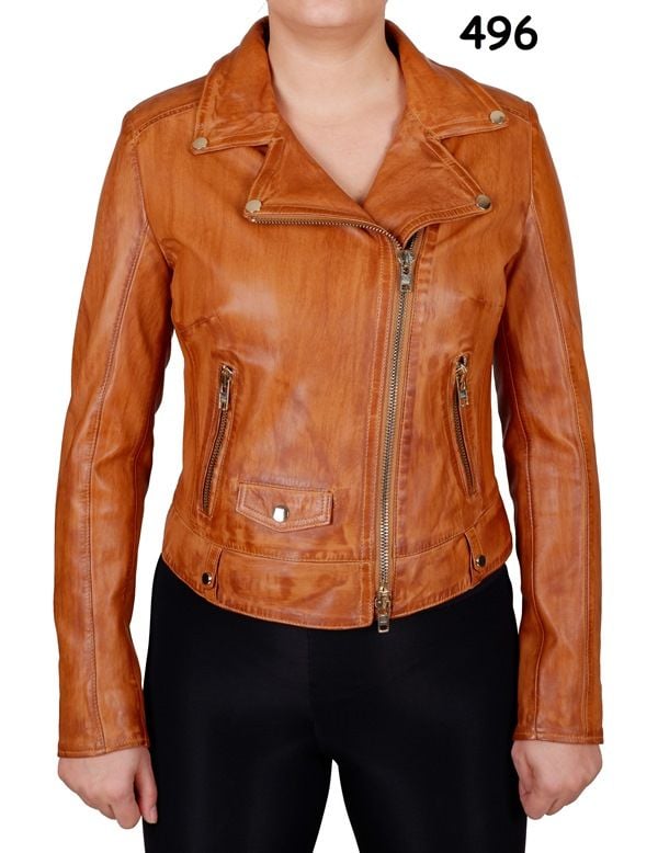 Damen Asymmetrische Reißverschluss Lammlederjacke