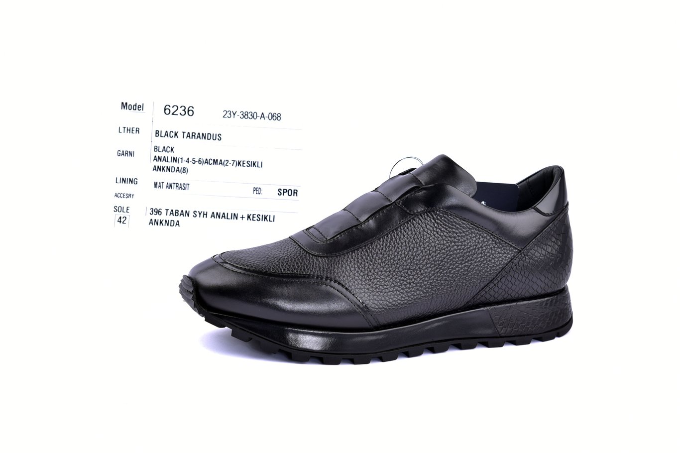Modern Black Textured Leather Slip-On Sneaker - Quality Leather Product Manufactured By Akar Deri̇ Ayakkabi San. Ve Ti̇c. Ltd. Şti̇.. Contact For B2B Orders.