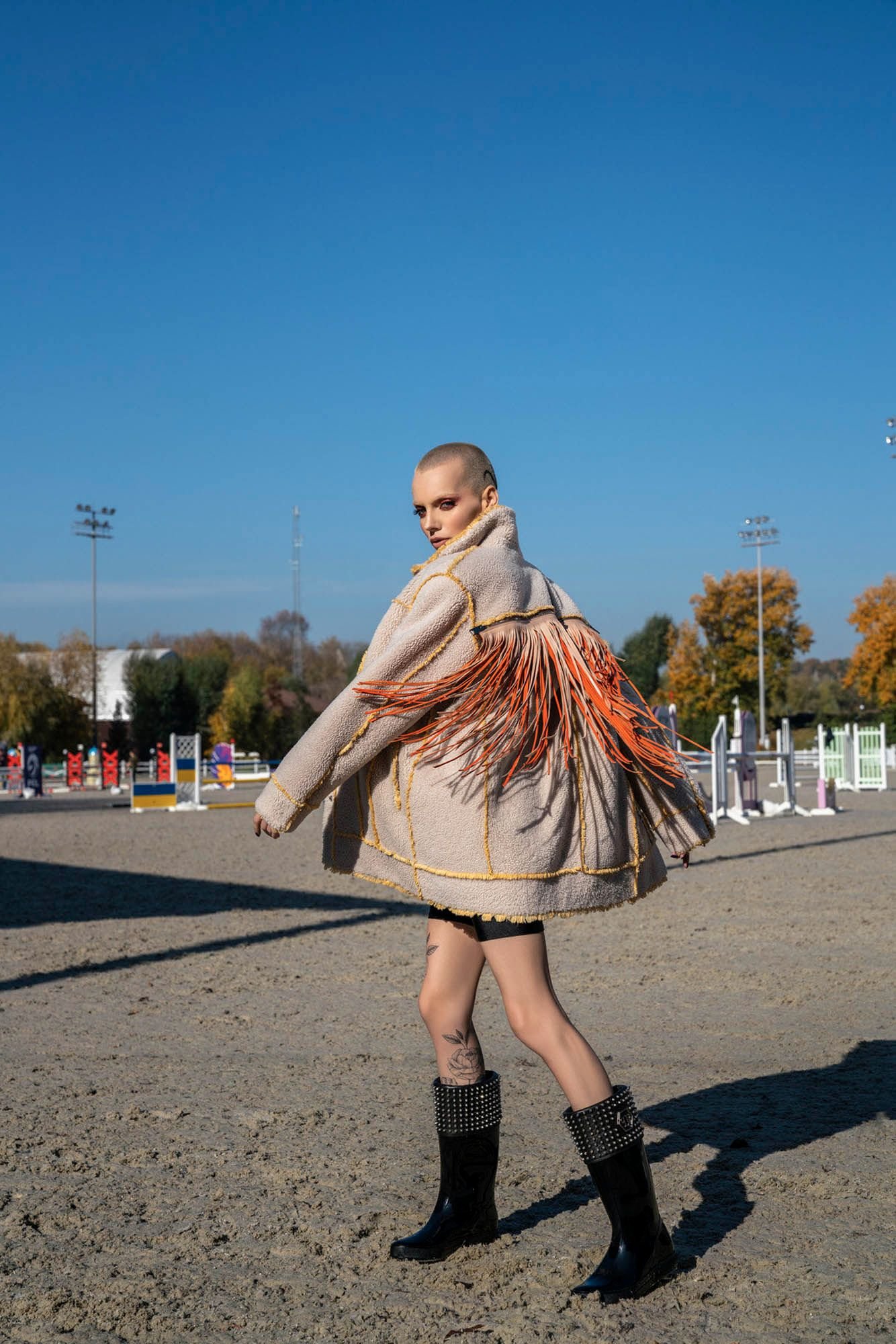 Unique Orange Fringed Shearling Jacket For Women - Quality Leather Product Manufactured By Vlasta Kopylova Kurk Deri San. Ve Tic. A.s.. Contact For B2B Orders.