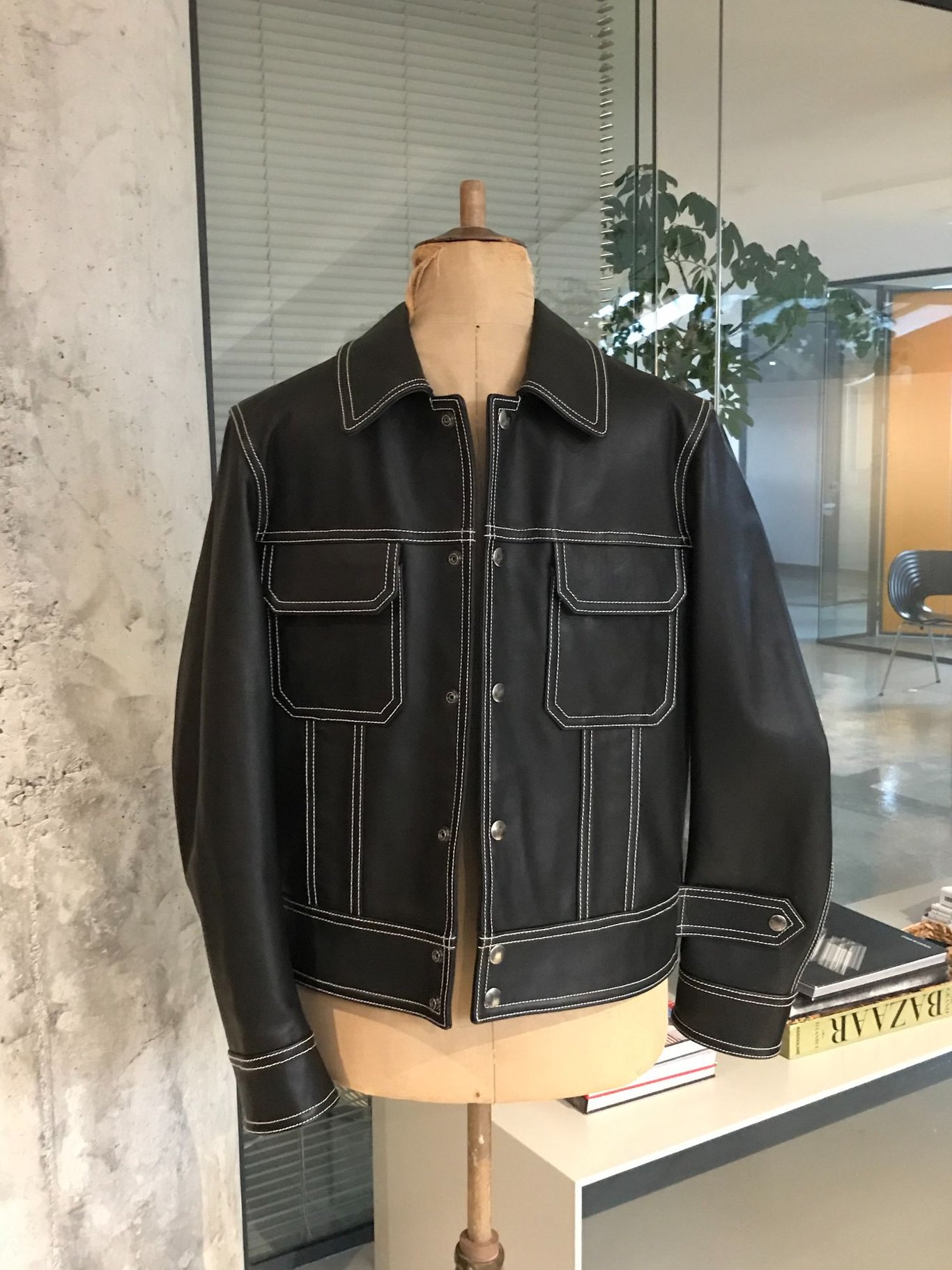 Men Leather Jacket With Contrast Thread Color