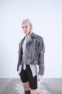 Womens Distressed Grey Leather Biker Jacket - Quality Leather Product Manufactured By Drejani̇. Contact For B2B Orders.