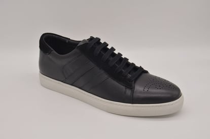 Black Leather Suede Detail Perforated Toe Sneaker - Quality Leather Product Manufactured By Çetsan Ayakkabı Sanayi Ve Ticaret Limited Şirketi. Contact For B2B Orders.