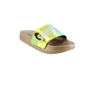 Iridescent Holographic Upper Women's Slider Slipper - Quality Leather Product Manufactured By Gezer Ayakkabi Deri̇ San. Ve Ti̇c. A.ş.. Contact For B2B Orders.