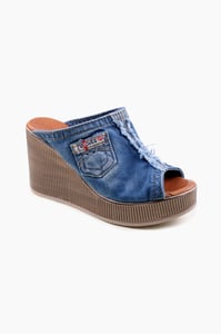 Damen Denim Offene Spitze Keilabsatz Pantolette - Qualitatives Lederprodukt Hergestellt Von Erdo Ayakkabı Deri Ve Tekstil San. Tic. Ltd. Şti.. Kontakt Für B2B-Bestellungen.